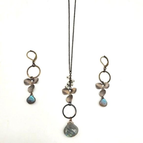 Natural Rainbow Labradorite Briolette Earrings Necklace SUPER FIRE OOAK Beauty - Picture 5 of 6